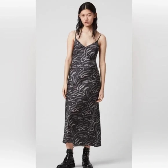 Allsaints Animal Print Slip Dress (D9) - Picture 1 of 6